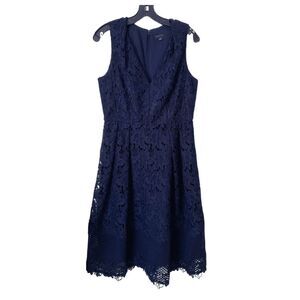 Ann Taylor Floral Lace Flare Dress Navy Size 8 NWOT